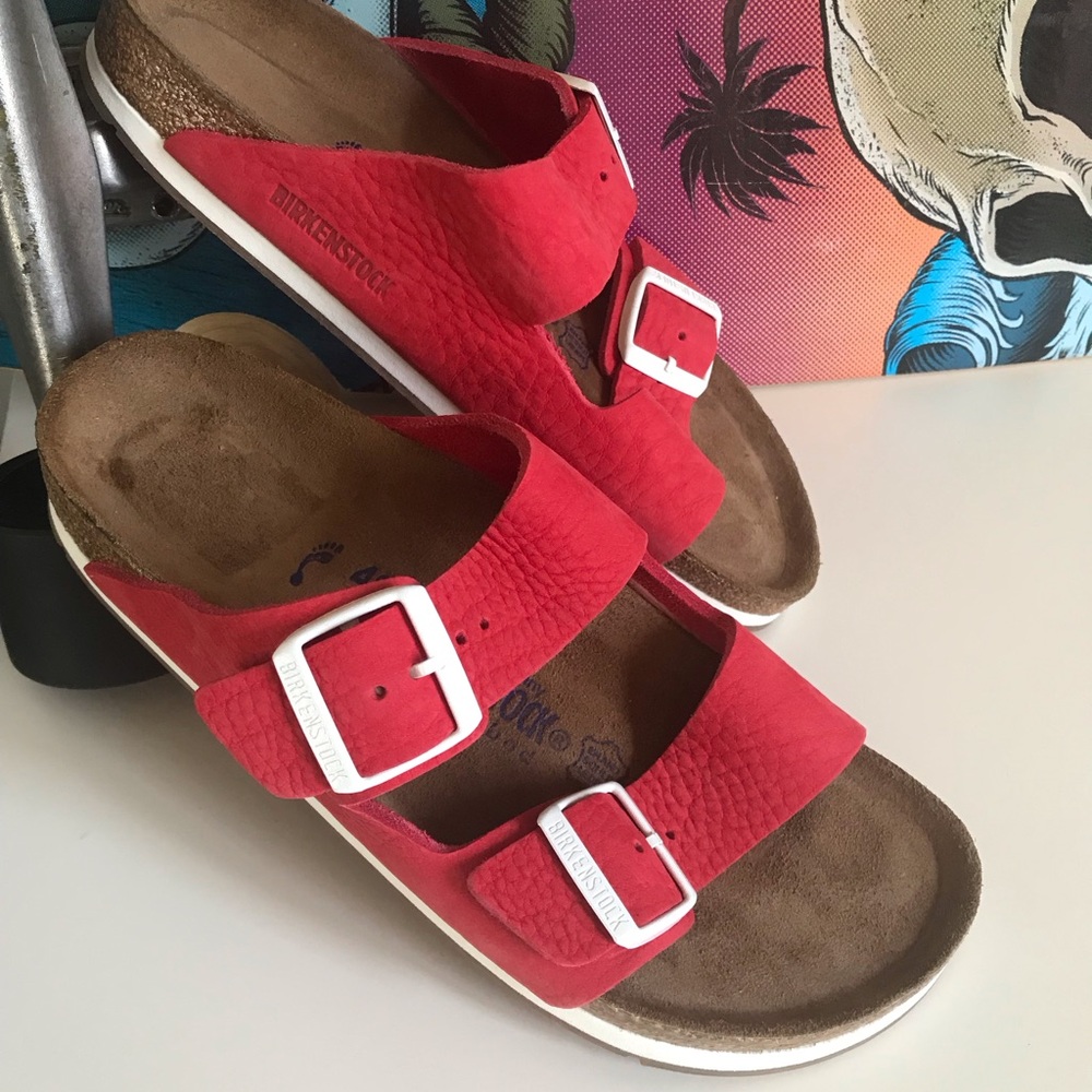Birkenstock Arizona Red Suede Sport Ruber Sole Women’s Size 40